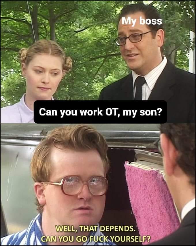 This meme is a humorous exchange between a parent and a boss, where the parent asks if they can work from home with their child present, and the boss responds with a sarcastic and profane answer. The text on the image reads: "Can you work from home with your kid? / Sure, if by 'work' you mean 'play with my kid while simultaneously answering emails'."